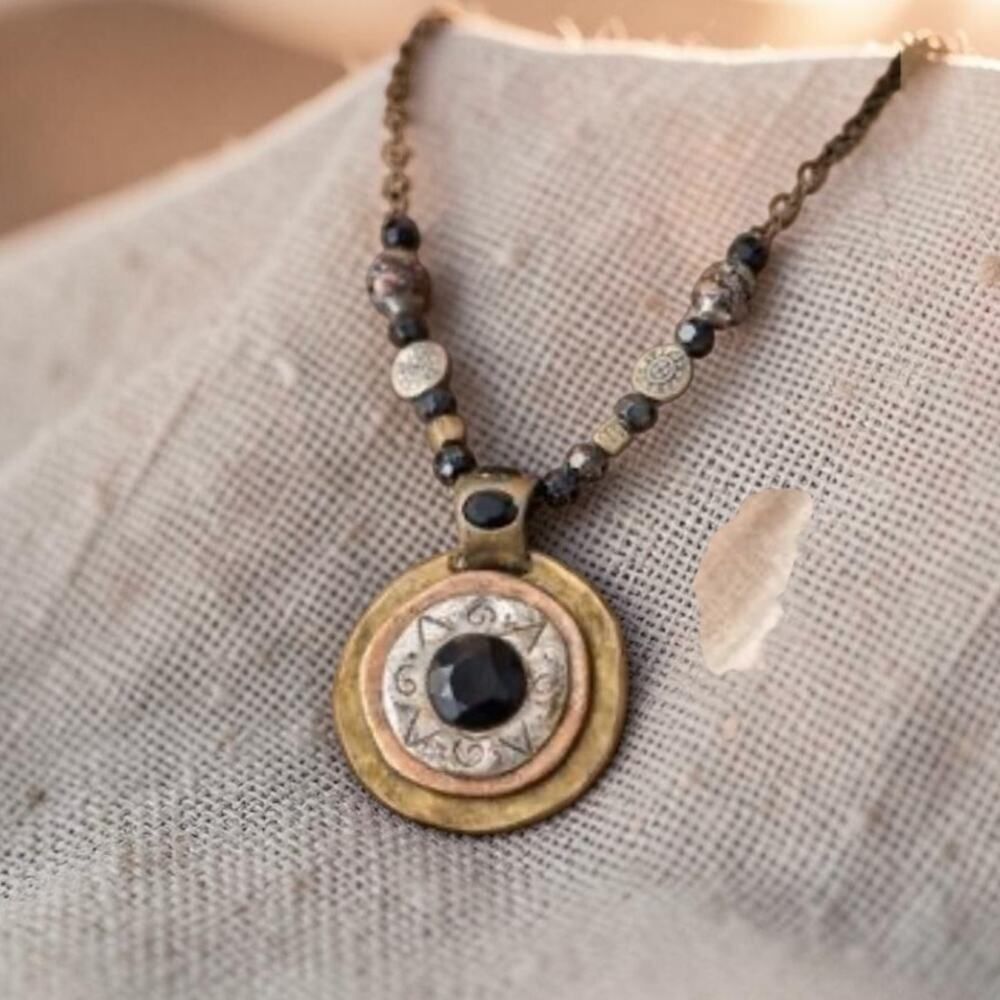 Vintage Chico's Boho Statement Pendant Necklace, Mixed Metal Necklace